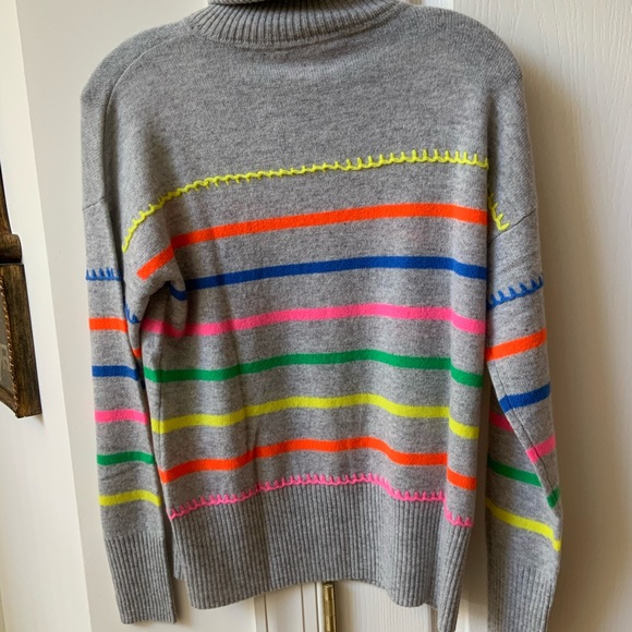 BEAUTIFUL NEW AUTUMN GRAY CASHMERE MULTI STRIPED BRETON CASHMERE SWEATER - Picture 15 of 16